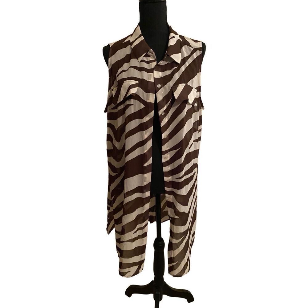 Chicho’s Summer Semi-Sheer Brown & White Zebra Tunic | Size 3XL